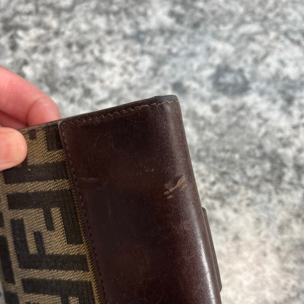 Y2K Fendi Zucca Monogram Bifold Wallet Mens Brown Leather Canvas Made in Italy - Picture 2 of 13